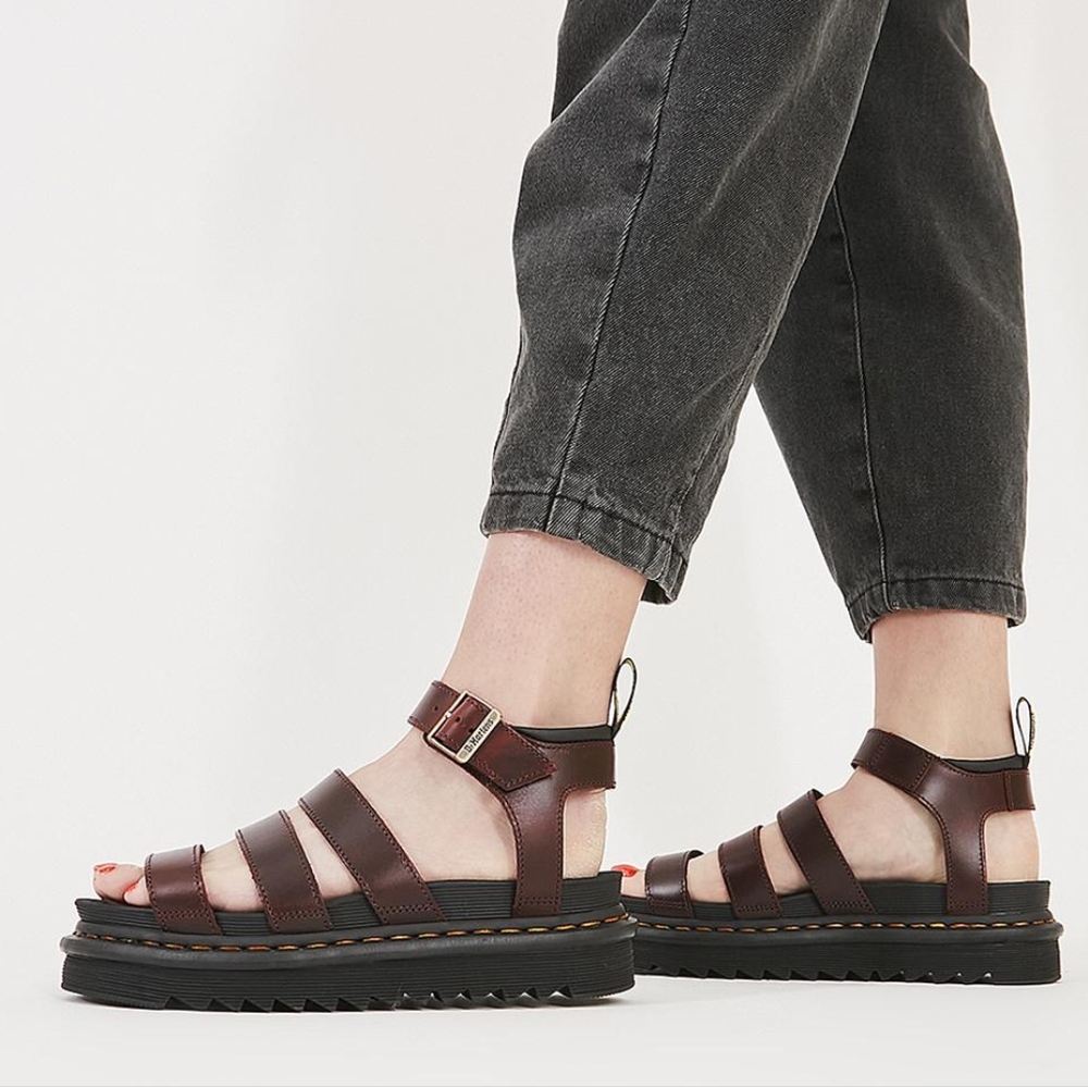 Dark Red Strappy Platform Sandals